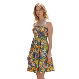 Garden Fairy Floral Babydoll Flowy‎ Strapless Mini Dress Sweetheart Neckline